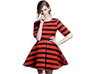 Above the Knee Elbow Length Sleeves Striped Print Round Neck  Shirt  Dress