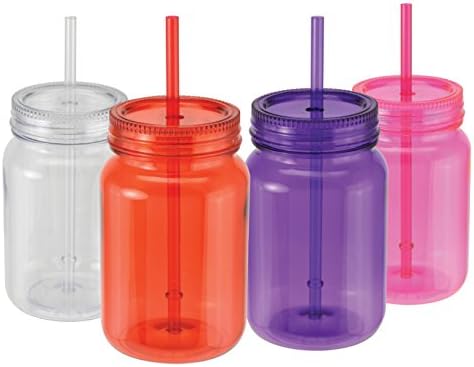 Set of 4 Colorful Mason Jar Tumbler Glasses Lid Straw (style1)