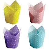Hoffmaster 611124 Dotted Tulip Cup Cupcake Wrapper, 4-Color Assortment, 4-5-Ounce Capacity, 2-1/4" Diameter x 4" Height, Large (4 Packs of 125)