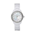 Fossil Women's ES2437 White Resin Bracelet White Mother-Of-Pearl Glitz Analog Dial Watch