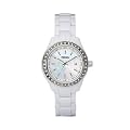 Fossil Women's ES2437 White Resin Bracelet White Mother-Of-Pearl Glitz Analog Dial Watch