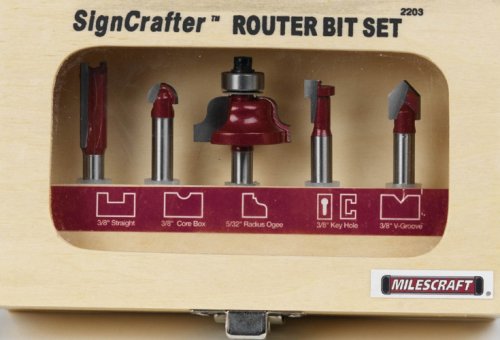 Milescraft 2203 5-Piece Router Bit Set for Signmaking