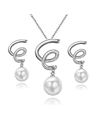Yours 18k White Gold Plated Jewelry Love Pearl Drop Fashion Earring Necklace Set
