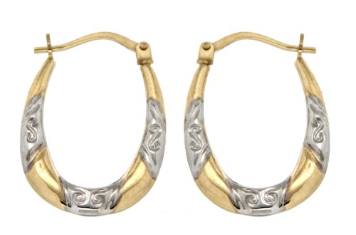 9ct 2 Colours Gold Diamond Cut Creole Earrings