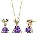 Gorgeously Sophisticated 1.62 cts Trillion Cut Amethyst Pendant Earrings Set 14Kt Yellow Gold