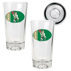 Boston Celtics NBA 2pc Pint Ale Glass Set with Basketball Bottom - Oval Logo by Great American Products