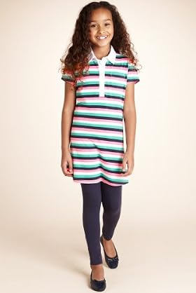 Cotton Rich Short Sleeve Striped Polo Dress