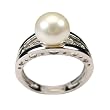 Eternity White Cultured Pearl Cubic Zirconia Carved Hearts Platinum Overlay Sterling Silver Ring