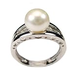 Eternity White Cultured Pearl Cubic Zirconia Carved Hearts Platinum Overlay Sterling Silver Ring