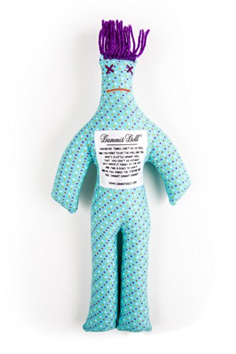Dammit Doll - Classic Dammit Doll - Taches De Rousseur - Multi Dots on Turquoise , Purple Hair - Stress Relief, Gag Gift