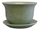 Traditional Chinese celadon planter / pot with saucer - hand glazed porcelain