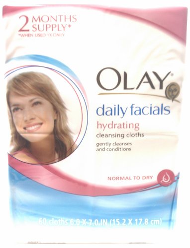  Olay Daily Facials Hydrating Cleansing Cloths Gently Cleanses and Conditions Normal to Dry Skin 60 Cloths 6in X 7in (2 Pack) 