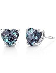 Jewelry: 14 Karat White Gold Heart Shape 2.00 Carats Created Alexandrite Stud Earrings - Peora