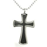 Men's Stainless Steel Necklace Black Inlay Cross Pendant with Ball Chain Necklace