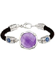 Guy Harvey Amethyst Medallion Blue Enamel Leather Bracelet