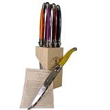 Multi Color Handles Laguiole Jean Dubost steak knives in wood block set of 6 ~ 4 different colors