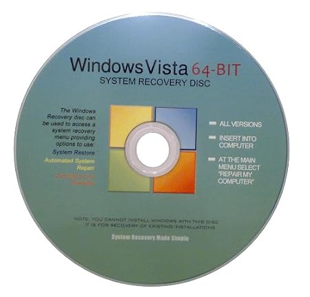 Windows Vista 64 Bit Recovery Boot Disc Disk CD [ALL VERSIONS, 2012 Latest]
