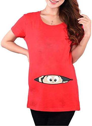 Maternity Peeking Caucasian Baby Boy Cute Pregnancy NAVY Tee Red Small