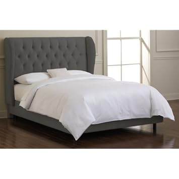 Skyline Furniture Waveland Wingback King Bed Upholstered in Velvet Pewter