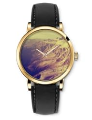 SPRAWL Aanalog Fashion Series Gold Ladies Watches of Genuine Black Leather Strap,Unique Wrist Watch for Women Girls Designed with Mountain range