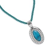 Blue Turquoise Pendant Rayon Cord Necklace