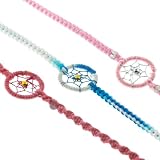 Dream Catcher Hand Woven Bracelets - Grey, Pink, Assorted - Ideal Friendship Bracelets - Sold as a Set of 3