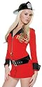 Sexy Womens Adult Red Fire Girl Firefighter Lady Outfit Costume Red Dress Black Hat Belt Whistle