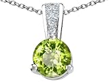 1.31 cts Genuine Round Peridot and Diamond Pendant - 14kt White or Yellow Gold