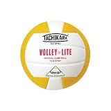 Tachikara SV-MNC Volley-Lite volleyball with Sensi-Tech cover, regulation size but lighter (gold/white).