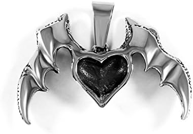 JewSteel Valentine Gift Stainless Steel Bat Heart Cool Necklace Pendant for Girl Women