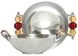 Aluminum Small Round Bowl with Ruby Red and Gold Glass Bead Handles 9 1/4"D 4 1/4"H