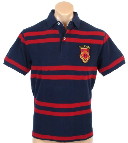 Tommy Hilfiger Mens Classic Fit Striped Logo Polo Shirt - S - Navy Blue