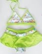 Girls 7-16 3 PC Swimsuit - 2PC Bikini and Skirt - Lime Love Print