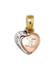 15 Heart CZ 14k Yellow White Rose Gold Charm Pendant