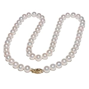 14k Yellow Gold White Freshwater Cultured Pearl AA Grade 6.5x7mm Necklace, 18 by