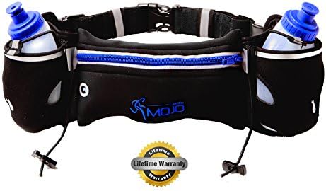 Cardio MOJO Hydration Belt for Runners, Highly Reflective with a Hole for Earbuds, Fits Large Smartphones like iphone 6+ &amp; Galaxy Note 5 w/ 2 BPA Free 10oz Water Bottles, for Women &amp; Men 27-40" Waist