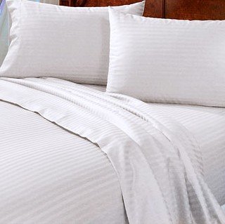 Damask Sateen Stripe 800 Thread Count 100% Egyptian Cotton Bed Sheet Set Full White