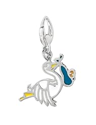 Sterling Silver STORK"BABY BOY"ENAMEL Charm