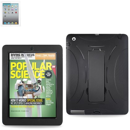Reiko Hybrid Protective Rugged Silicone Case Cover with Kickstand for Apple iPad 2, Black (SLCPC06-IPAD2BK)