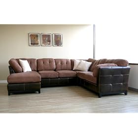 Contemporary Brown Microfiber Sectional Sofa w/Leather Base