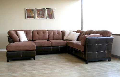 Contemporary Brown Microfiber Sectional Sofa w/Leather Base