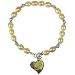Silver Twist Peach Pink Cultured Pearl Bracelet w. Double Heart Shaped Charm