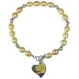 Silver Twist Peach Pink Cultured Pearl Bracelet w. Double Heart Shaped Charm