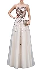 A-line Strapless Floor Length Fall Sequined Evening Dress/Tunic 