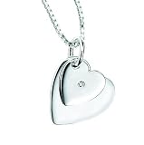 D for Diamond Sterling Silver P2762 Girls Diamond Set Double Heart Pendant