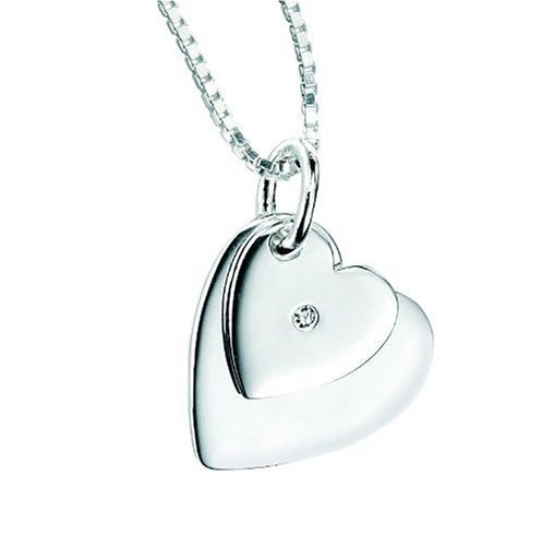 D for Diamond Sterling Silver P2762 Girls Diamond Set Double Heart Pendant