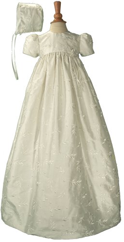 Emroidered & Pearled Silk Christening Baptism Gown