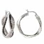 Sterling Silver Black and White CZ Intertwined Hoop Earrings