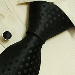 Black Polka Mens Ties Lot Black Polka Boyfriend's Gift Handmade Silk Tie Cuff Links Set 6456