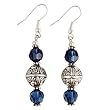 Handmade Navy Blue Crystal & Antiqued Silver Beaded Earrings